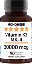 MONOHERB Βιταμίνη K2 ως Μενατερενόνη MK-4 20000 mcg ανά Καψάκιο - 90 Veg Κάψουλες