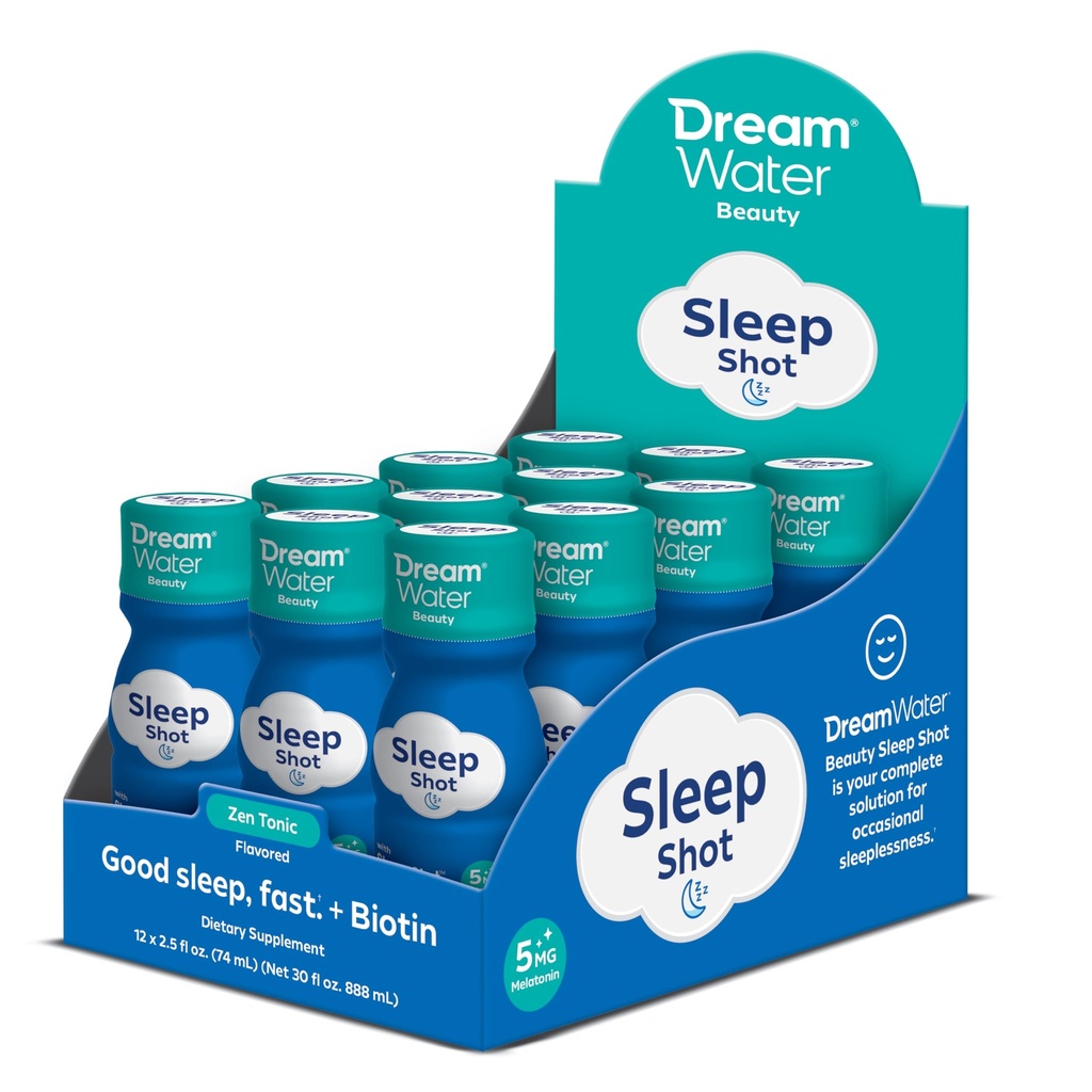 Συμπληρώματα ποτού Dream Water Beauty Sleep Aid; Μελατονίνη 5mg, GABA, 5-HTP, Plus Βιοτίνη για υγιές δέρμα, τα μαλλιά και τα νύχια; 2,5 oz Liquid Sleep Shots, Zen Tonic 12 Count