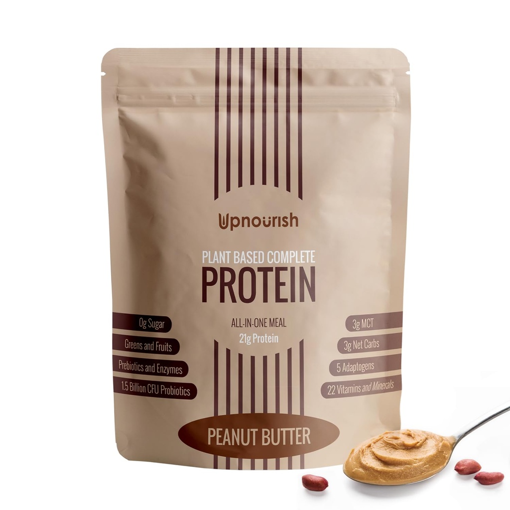 UpNourish Peanut Butter Vegan Protein Powder 54 Superfoods Powder,1.5 Billion CFU Probiotics 21g Plant Based Protein,No Sugar No Dairy No GMO Dairy Free,Meal Replacement Shake Keto-Friendly Low-Carb Diet,15 Servings
