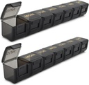 2 Pack Weekly Pill Organizer, Μεγάλη 7 Day Pill περίπτωση, Καθημερινή περίπτωση βιταμινών κουτί ιατρικής, AM/PM Pill εμπορευματοκιβώτια για ιατρική συμπληρώματα ιχθυέλαιο (Μαύρο & Μαύρο)