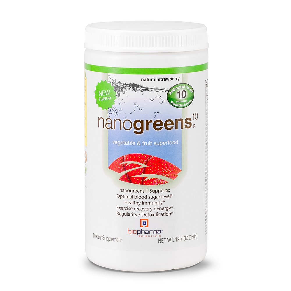 BioPharma Scientific NanoGreens Superfood Powder – Φρούτα & Λαχανικά, Αντιοξειδωτικά & Προβιοτικά για την ενέργεια, την πέψη και την ανοσοποιητική υποστήριξη – 30 Σερβιέτες, άρωμα φράουλας