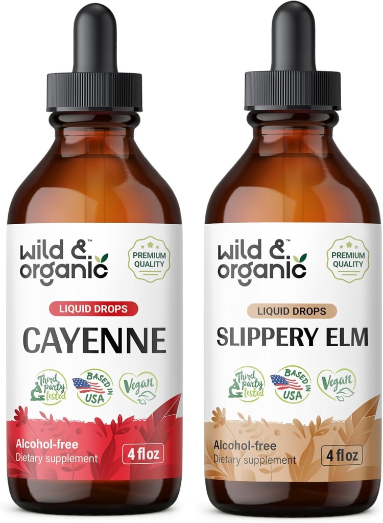 Άγρια & οργανικά Cayenne Pepper Βάμμα 4 fl oz & Slippery Elm Βάμμα 4 fl oz