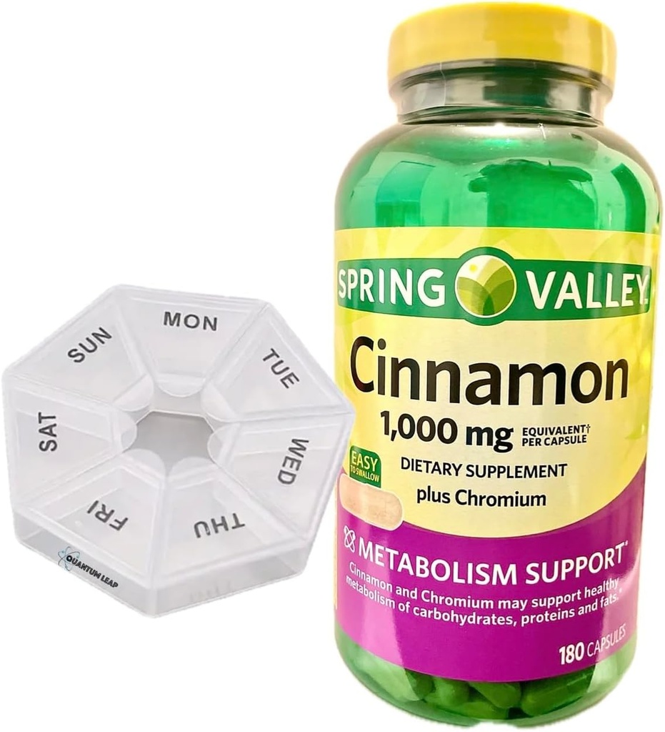 Weekly Pill Organizer, Περιλαμβάνει ένα Spring Valley Κανέλα 1.000 mg, Συμπλήρωμα διατροφής, 180 κάψουλες.