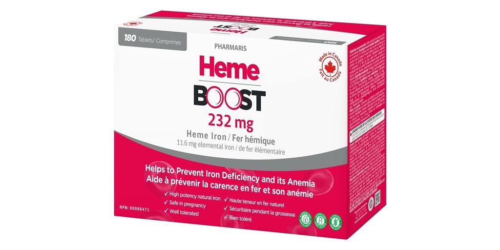 Hemeboost 11.6 mg (232 mg Heme Iron Pills), High Potency Iron Supplement for Women & Men, High Absorption & Gentle on Stomach, Safe for Use in Pregnancy, 180 Tablets (Pack of 3)