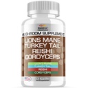 Stamiron Lions Mane Συμπλήρωμα Turkey Κάψουλες Μασαχουσέτης με Cordyceps Extract & Reishi Μανιτάρια - Alt to Mushroom Gummies, Mushroom Powder, Mushroom Coffee - 90 Count