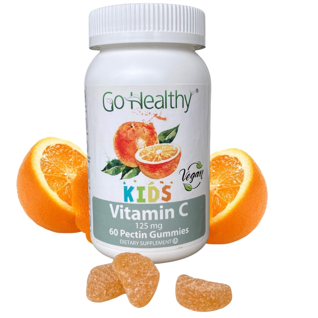 Go Healthy Kids Vitamin C Gummies – Immune Support Gummy Vitamins for Kids & Toddlers, Kosher, Halal, Tasty Orange Flavor, Pectin-Based, Gelatin-Free, Vegan, Non-GMO, Gluten Free - 60 Servings