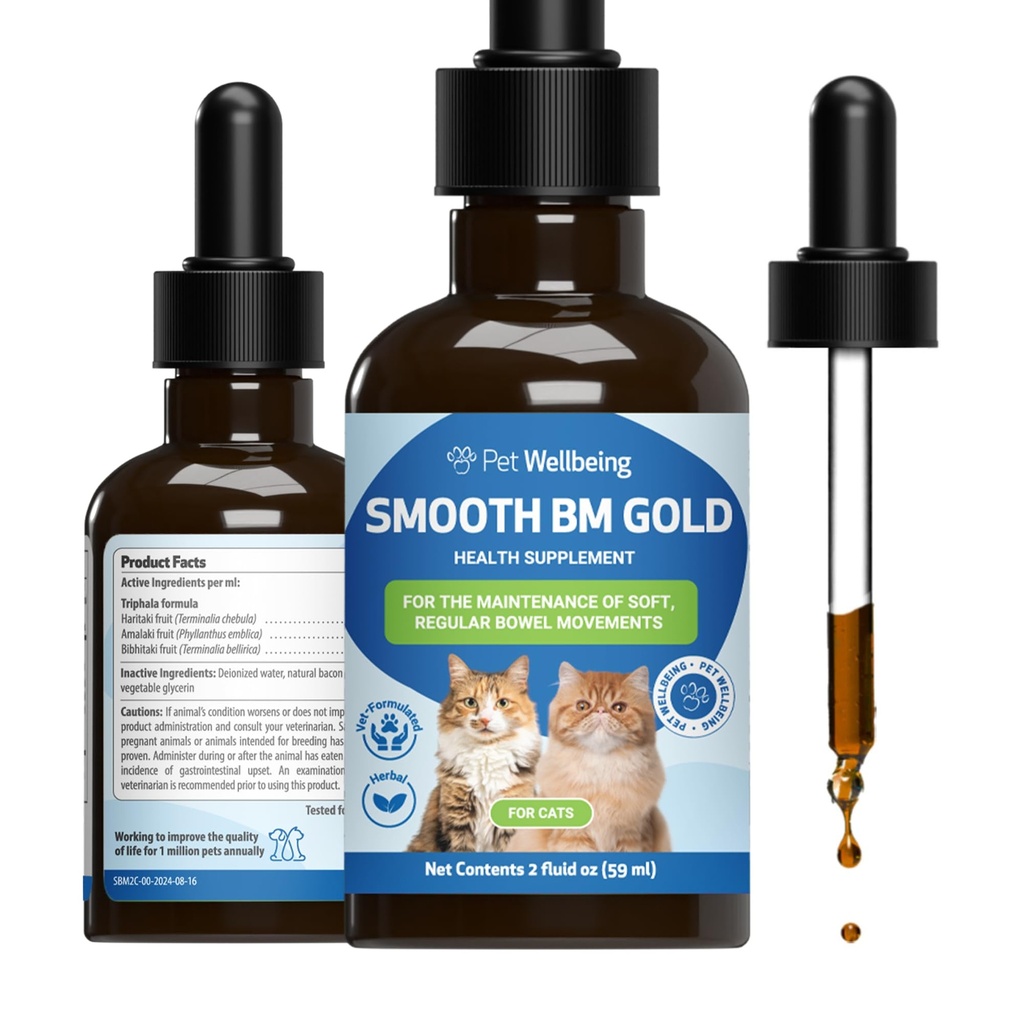 Pet Wellbeing Smooth BM Gold for Cats - Gentle Constipation Relief for Felines - Natural Herbal Supplement 2 oz (59 ml)