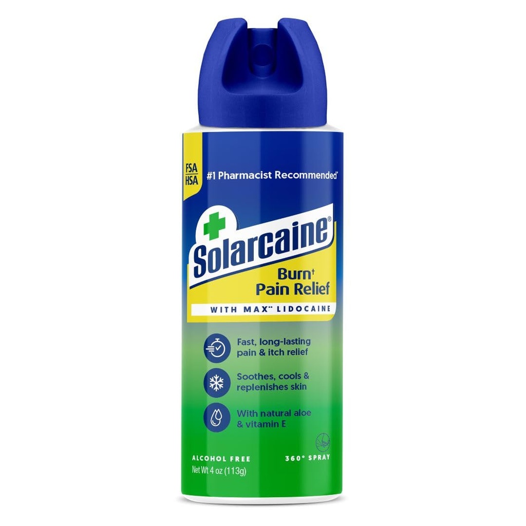 Solarcaine Aloe Sunburn Relief Spray με 4% Λιδοκαΐνη - After Sun Care Relief for Burns, Scrapes & Itch - Aloe Spray to Soothe, Cool & Replenish Skin - 4oz