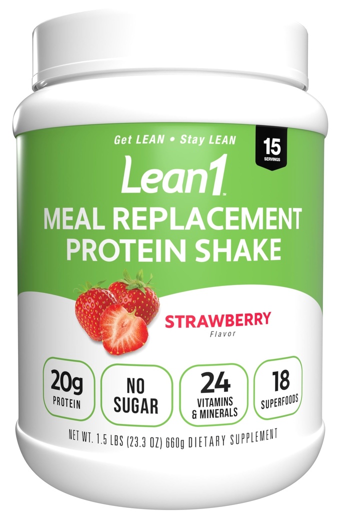 Lean1 Replacement Protein Shake, Flavor Φράουλα, 15 σερβιρίσματος μπανιέρα