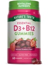 Nature's Truth Vitamin D3 and B12 Gummies for Adults | 60 Count | Strawberry Flavor | Vegetarian, Non-GMO & Gluten Free Supplement