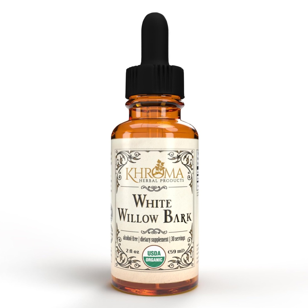 Khroma Herbal Products Organic White Willow Bark 30 Μερίδες - 800 MG ανά υπηρεσία - 2 OZ OZ υγρό σε γυάλινη φιάλη - Salix Alba