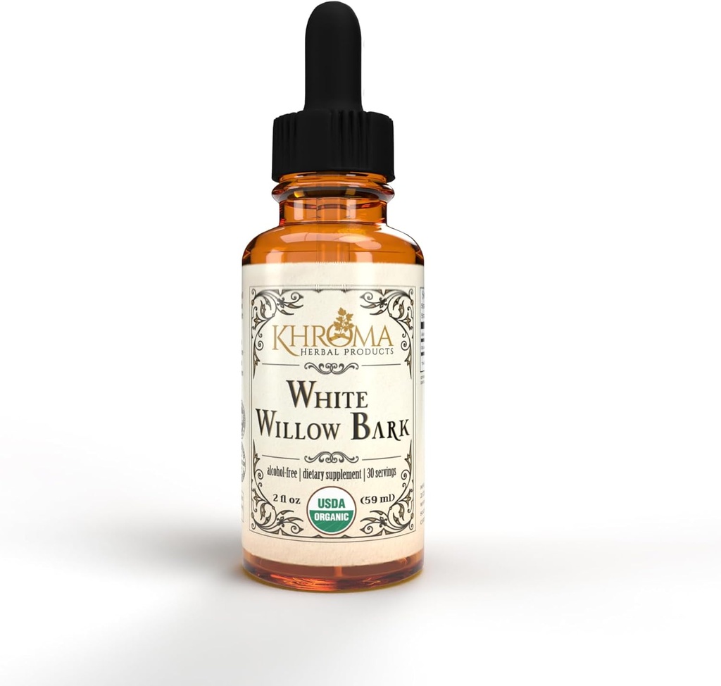 Khroma Herbal Products Organic White Willow Bark 30 Servings - 800 MG Per Serving - 2 FL OZ Liquid in a Glass Bottle - Salix Alba