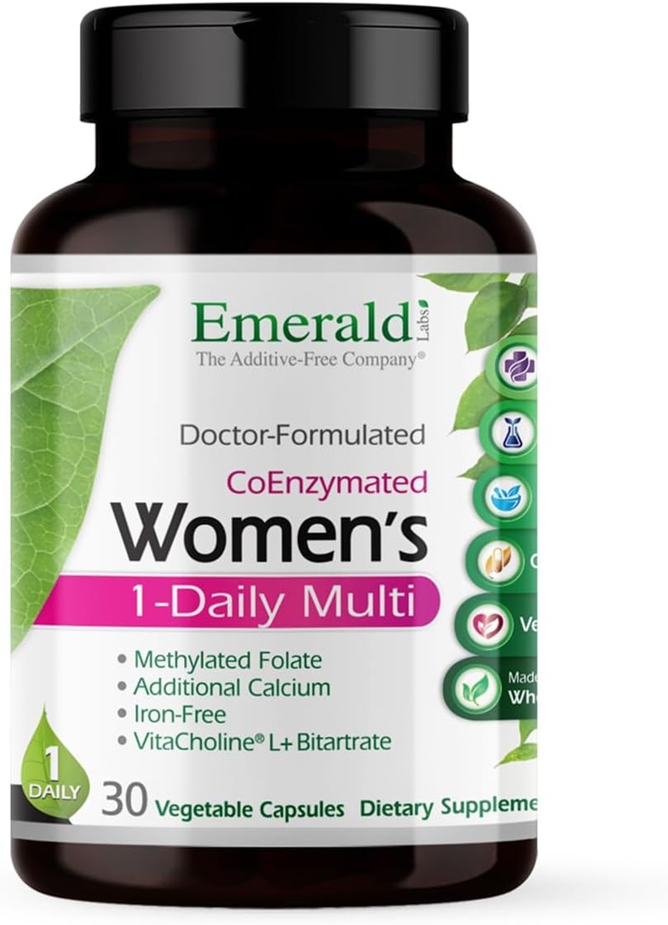 EMERALD LABS Γυναικεία 1-Daily Multi-Multivitamin για γυναίκες - Περιλαμβάνει ασβέστιο, ψευδάργυρο, βιταμίνη Β & More - Συμπλήρωμα υποστήριξης οστών & ανοσοποιητικών* - Χωρίς γλουτένη - 30 κάψουλες λαχανικών