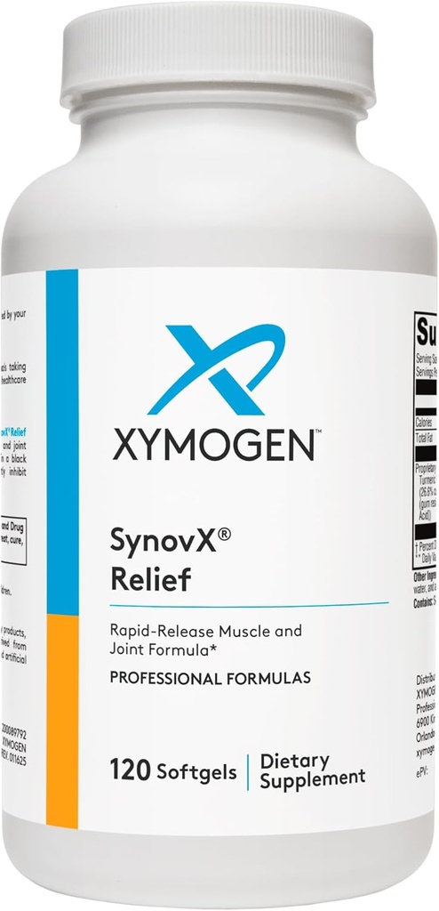 XYMOGEN SynovX Relief - Κοινό συμπλήρωμα υποστήριξης με εκχύλισμα Boswellia Serrata + Turmeric - Συμπληρώματα ανακούφισης μυών και αρθρώσεων - Vegan, Χωρίς γλουτένη και μη ΓΤΟ (120 Softgels)