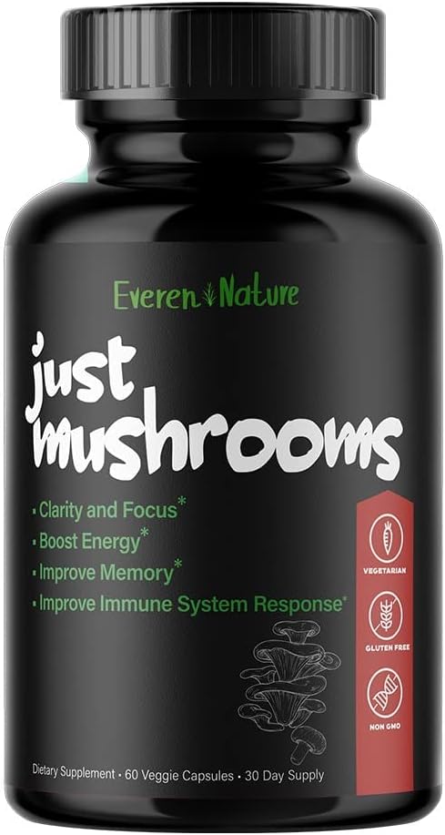 Just Mushrooms - Lion's Mane, Turkey Tail, Cordyceps, Reishi, and More - Φυσική ενέργεια - Nootropic Brain Supplement - for Clarity & Focus - Immune System Booster