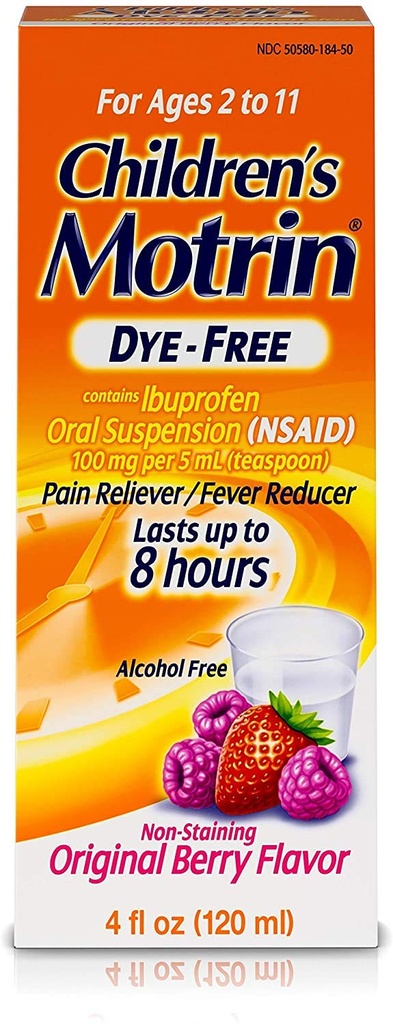 Johnson & Johnson Motrin Παιδική Φόρμουλα, 4 oz, Dye- Free, Berry