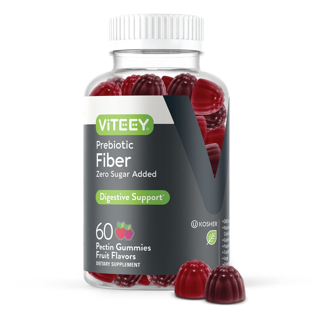 Viteey Prebiotic Fiber Gummies for Adults, 4g - Gut Health & Digestive Soluble Fiprofit Gummies - Zero Sugar Added, Vegan, Gluten-Free - 60 Count