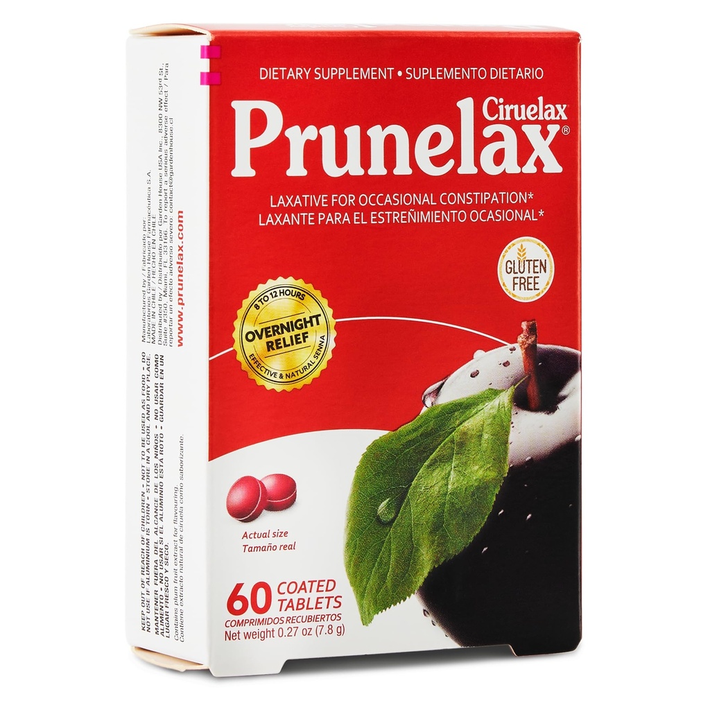 Prunelax Ciruelax Laxative Strength Mini Tablets - Διανυκτέρευση Ανακούφιση για περιστασιακή δυσκοιλιότητα, Senna Extract, Vegan & Gluten-free, Gentle Relief - 60ct