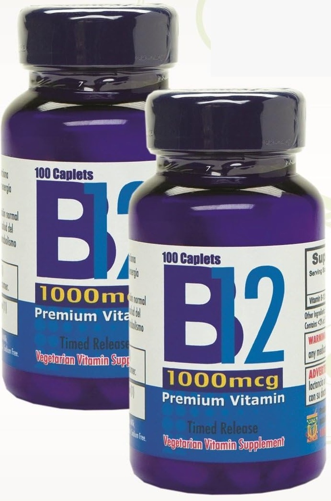Προϊόντα Nutrisalud Vitamina B12 de alta potencia, 1000mcg, Set de 2 frascos con 100 tablets c/u. Combate Anemia, fatiga, aumenta la energia, revivancea el sistema nervioso.