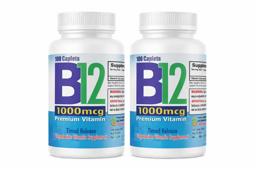 Προϊόντα Nutrisalud Vitamina B12 de alta potencia, 1000mcg, Set de 2 frascos con 100 tablets c/u. Combate Anemia, fatiga, aumenta la energia, revivancea el sistema nervioso.