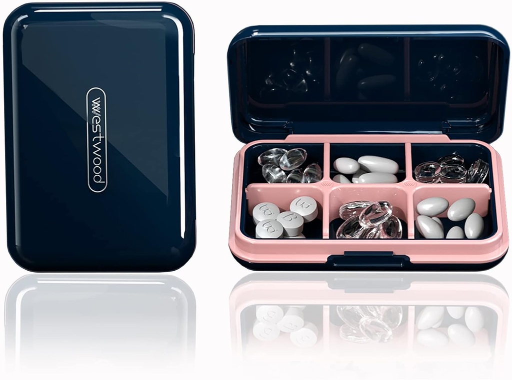 DUBSTAR Travel Pill Organizer Υγρασία Αδιάβροχο μικρό κουτί χαπιών για το πορτοφόλι τσέπης 6 διαμερίσματα Φορητή θήκη χαπιών