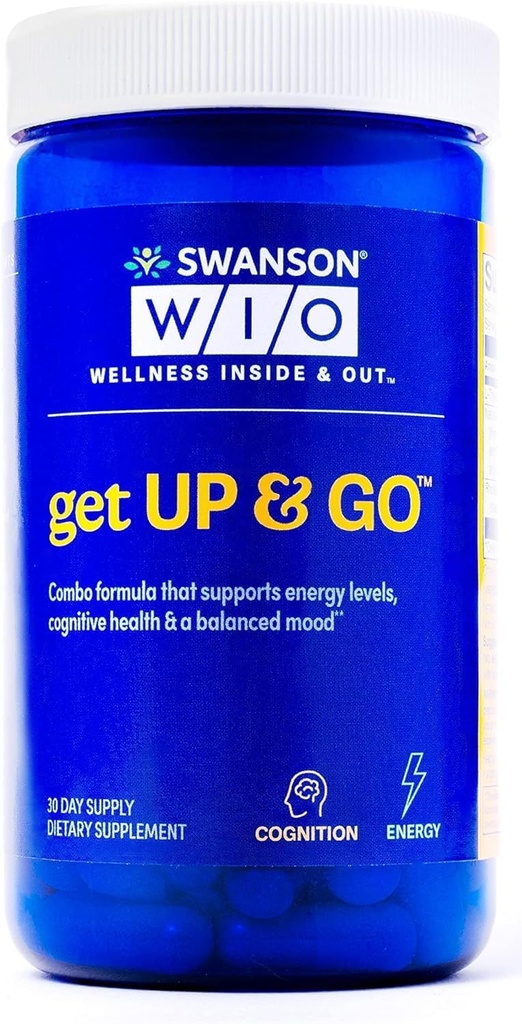 Swanson WIO get UP & GO Cognition, Balanced, More Energy with Green Tea, Green Coffee Bean, L-theanine, και Rhodiola, Vegan, Wellness, 60 κάψουλες λαχανικών (30-Ημέρα προσφοράς)