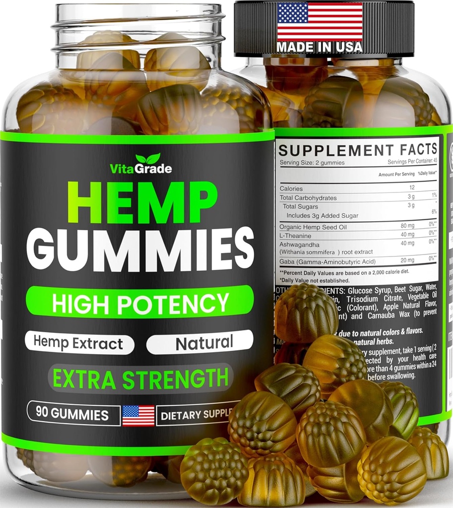 Χελιδόνια κάνναβης - Extra Strength for Peace & Relaxation - Infused with Pure Hemp Oil, Ashwagandha, L-Theanine - Συμπλήρωμα χαλάρωσης γεύσης - Natural Relief - 90 Ct - Made in USA - Green Apple Flavor