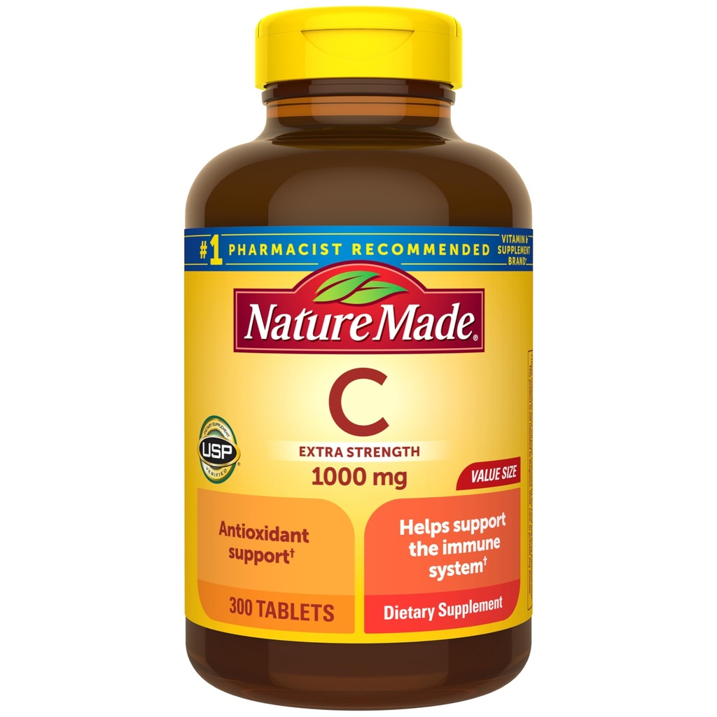 Nature Made Vitamin C 1000 mg Extra Strength, Dietary Supplement for Immune Support, 300 Tablets, 300 Day Supply