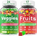 Χωρίς ζάχαρη Φρούτα και Veggie Gummies w/D3K2, B9, B12, Μαγνήσιο, 41+ Φυσικό Superfood Φρούτα και Λαχανικά Συμπλήρωμα για την υποστήριξη Digestive & Gut, Ενέργεια, Ισορροπία θρεπτικών συστατικών, Αντιοξειδωτικό Μη-GMO 2pack