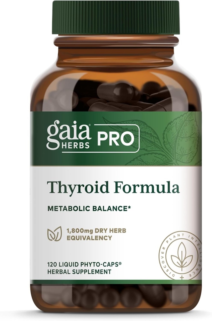 Gaia Herbs Pro Thyroid Formula - Supports Cardiovascular & Metabolic Health - with Ashwagandha Root, Schisandra Berry, Kelp & Brown Seaweed - Vegan & Gluten-Free - 120 Liquid Phyto-Caps (60 Servings)