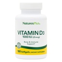 Natures Plus Vitamin D3 (Cholecalciferol) - 1000 iu, 180 Softgels - Διατροφική Υποστήριξη για υγιή οστά & ανοσοποιητικό σύστημα Υποστήριξη - Βιοδιαθέσιμη μορφή - Χωρίς γλουτένη - 180 Σερβιέτες