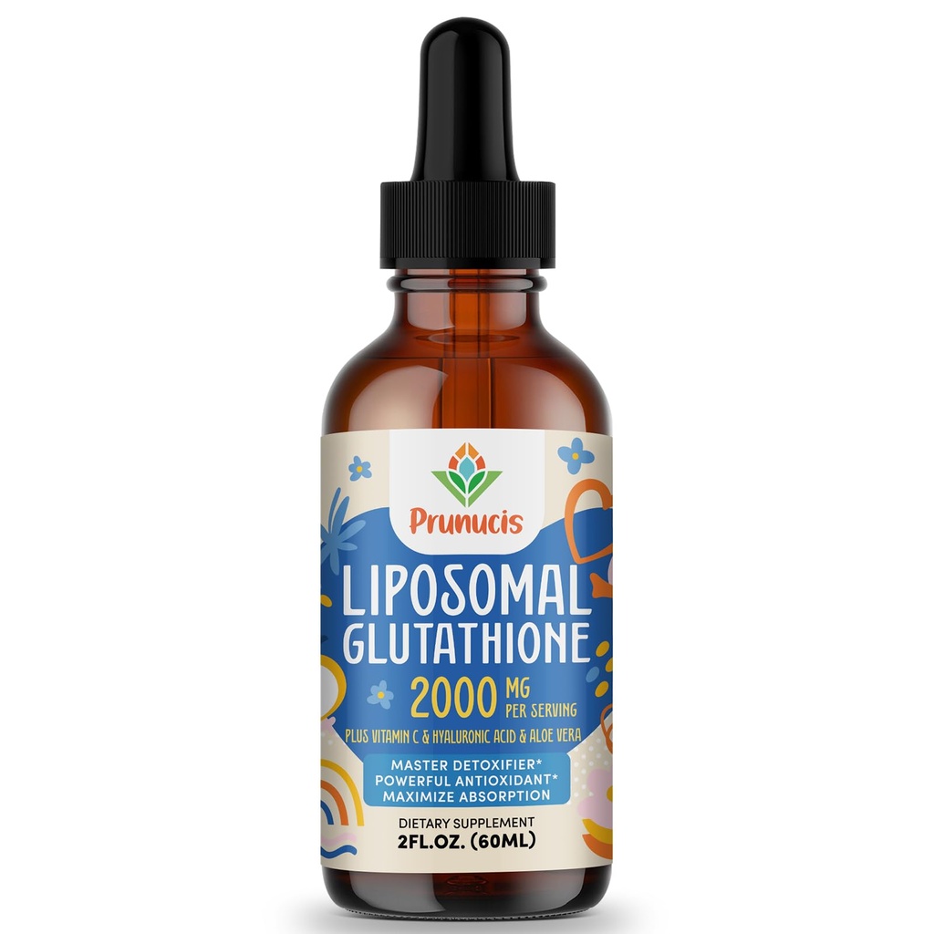 Prunucis 2000MG Liposomal Glutathione Liquid, 98% Absorption, Active Form L-Glutathione Supplement, Vegan Friendly, Powerful Antioxidant Complex for Immune System, Aging Defense, Detox, 2 FL.OZ