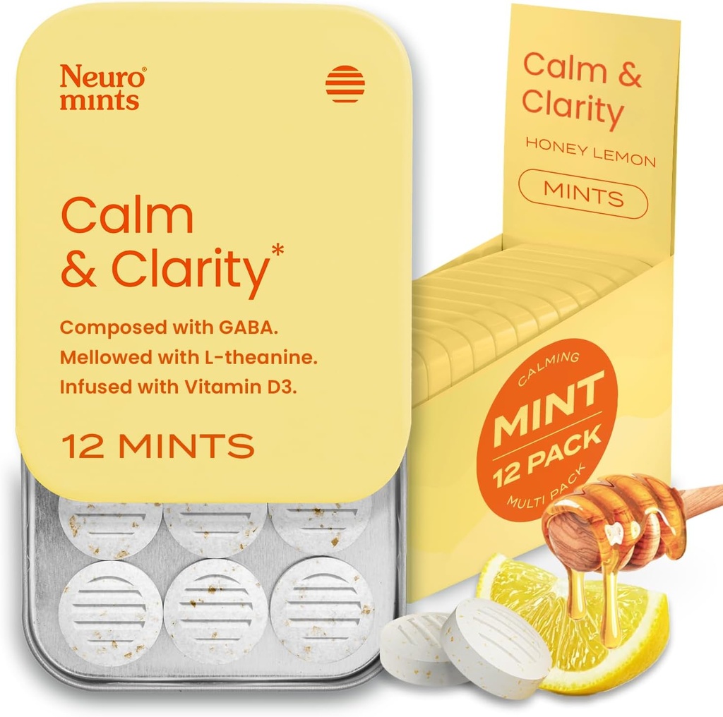 NeuroGum Calm & Clarity Μέντες (144 Τεμάχια) - Ζάχαρη χωρίς L-θεανίνη + GABA + Βιταμίνη D3 - Nootropic Brain Συμπληρώματα για Μνήμη - Ενισχύει την ηρεμία, Στρες Ανακούφιση για Άνδρες & Γυναίκες - Μέλι Λεμόνι
