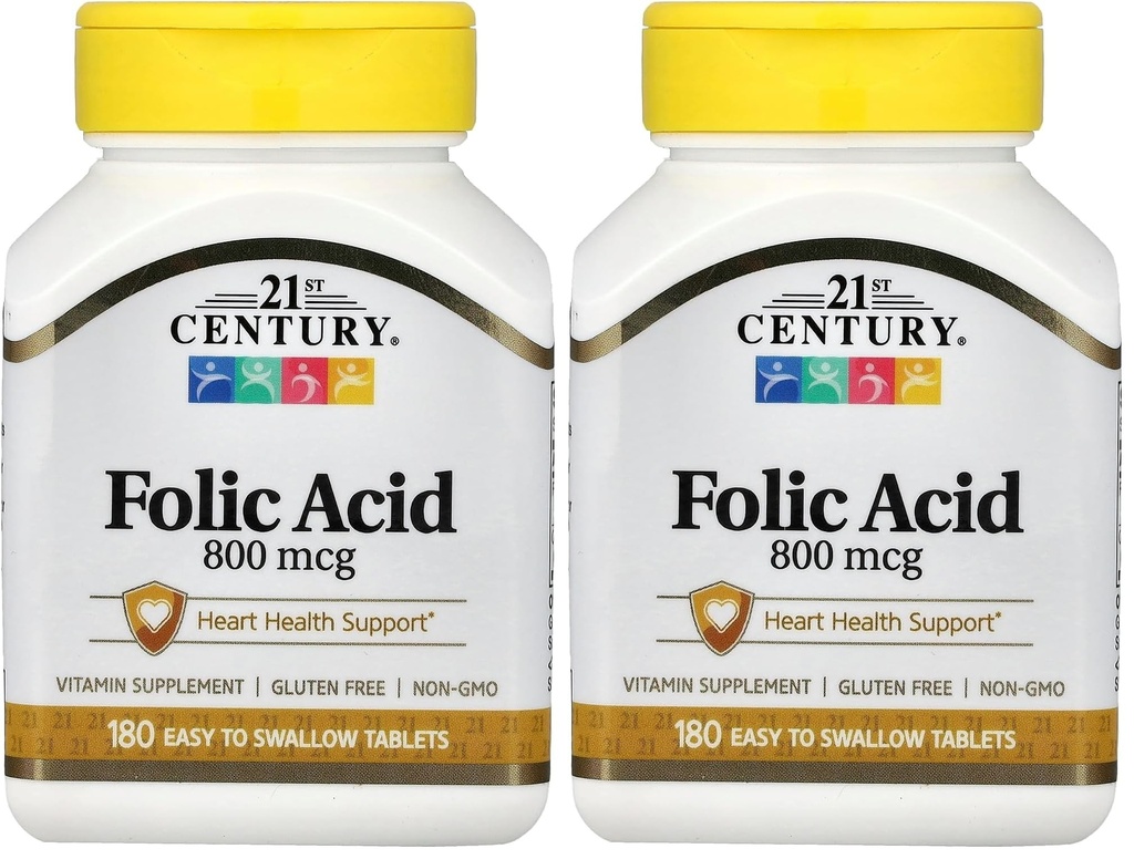 21ος αιώνας 800 mcg Folic Acid δισκία, Ποικιλία, 180 κόμης (πακέτο του 2)