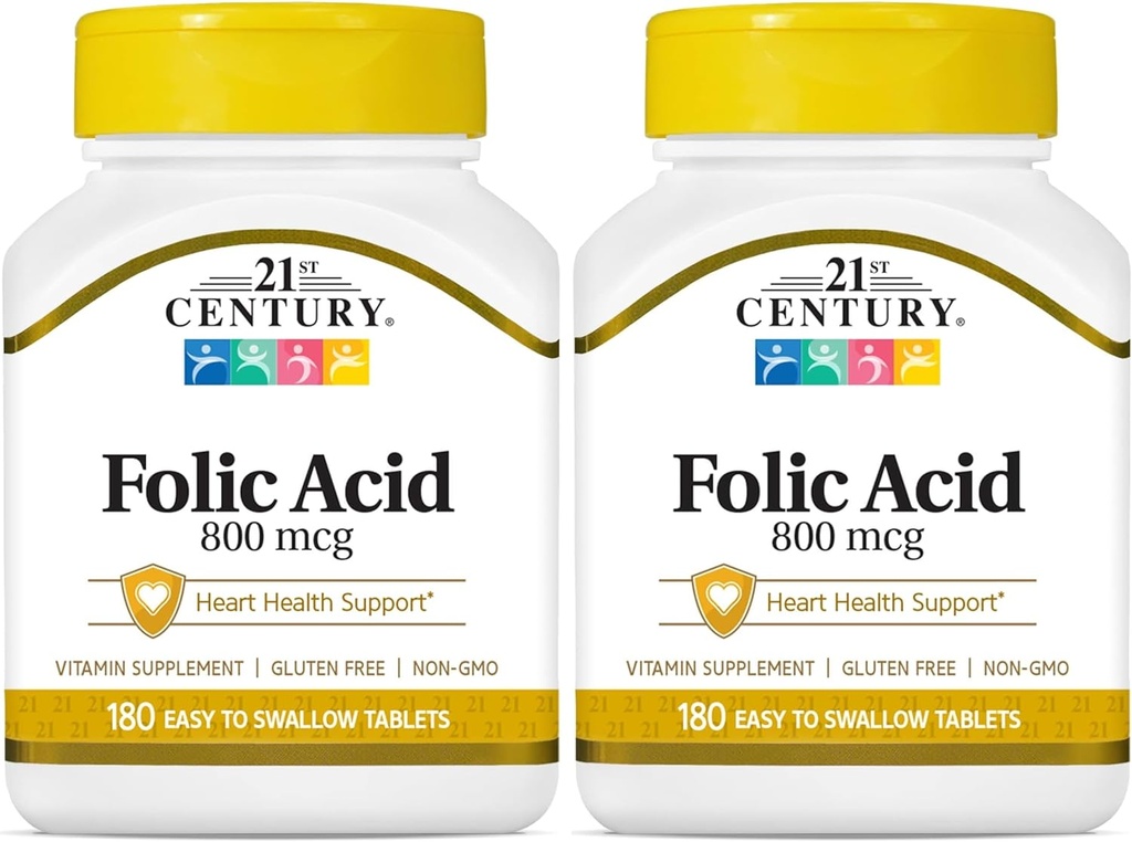 21ος αιώνας 800 mcg Folic Acid δισκία, Ποικιλία, 180 κόμης (πακέτο του 2)