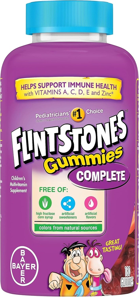 Flintstones Vitamins Complete Gummies, Παιδικές Βιταμίνες με βιταμίνη C για Toddlers και Παιδιά, Παιδική Πολυβιταμίνη με Βιταμίνη Α, Β6, Β12, Ε & Ψευδάργυρο, 180 Count