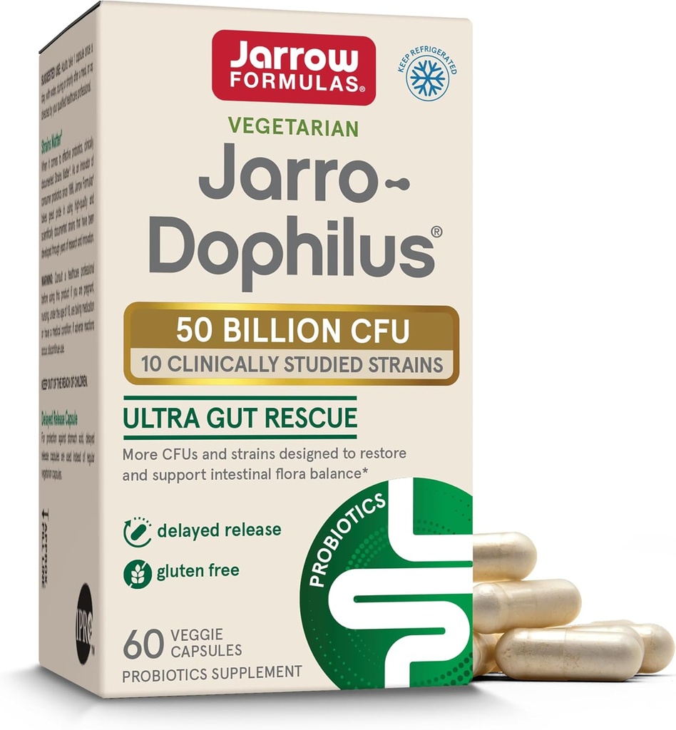 Jarrow Formulas Jarro-Dophilus Ultra Gut Rescue - 50 δισεκατομμύρια CFU ανά υπηρεσία - Probiotics Restore, Protect & Reservate Interminal Flora - 60 εξυπηρετήσεις (Delayed Release)