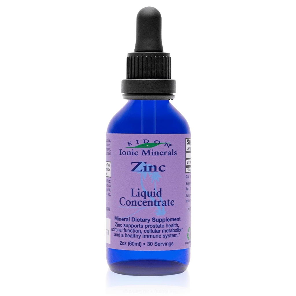 Eidon Ionic Minerals Liquid Zinc Concentrate - Ionic Zinc Supplement Drops for Adults and Kids, Support Immune System, Hair and Skin, Liver and Kidney Health, Relives Stress - 2 oz