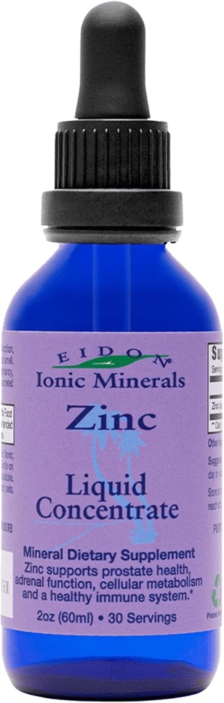 Eidon Ionic Minerals Liquid Zinc Concentrate - Ionic Zinc Supplement Drops for Adults and Kids, Support Immune System, Hair and Skin, Liver and Kidney Health, Relives Stress - 2 oz