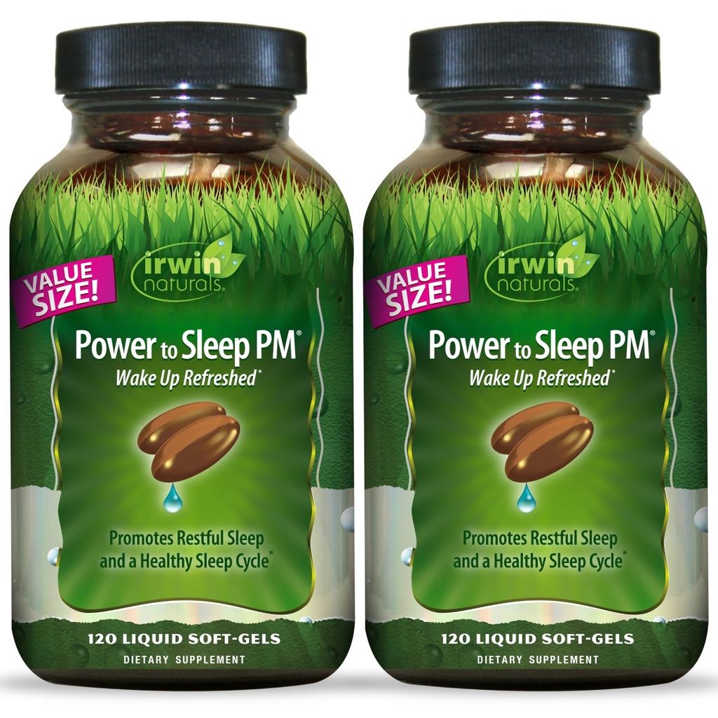 Irwin Naturals Power to Sleep PM - 120 Liquid Soft-Gels, Pack of 2 - with Melatonin, GABA, Ashwagandha, Valerian Root & L-Theanine - 120 Total Services