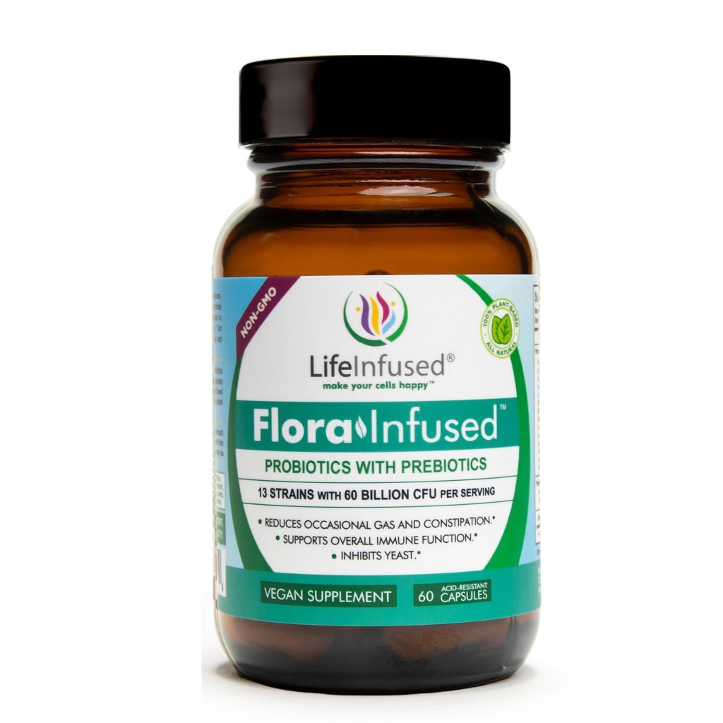 Life Infused - Flora Infused Probiotics with Prebiotics – 50 Billion CFU, 13 στελέχη, ένα ιδιόκτητο ένζυμο Blend για την προώθηση της Digestive Υγείας και την ενίσχυση της ανοσοποιητικής λειτουργίας. Vegan - 60 Κάψουλες