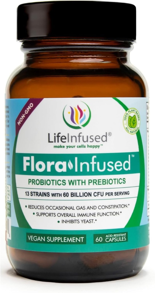 Life Infused - Flora Infused Probiotics with Prebiotics – 50 Billion CFU, 13 στελέχη, ένα ιδιόκτητο ένζυμο Blend για την προώθηση της Digestive Υγείας και την ενίσχυση της ανοσοποιητικής λειτουργίας. Vegan - 60 Κάψουλες