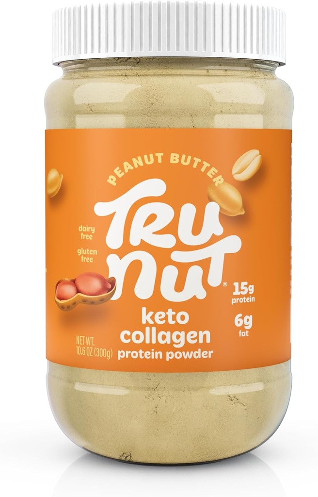Tru-Nut Keto Collagen Protein Powder (Peanut Butter, 10.6 oz) - Φυστικοβούτυρο Collagen Protein Powder - Μεγάλη για smoothies, Shakes, Keto Diet Γεύματα και σνακ