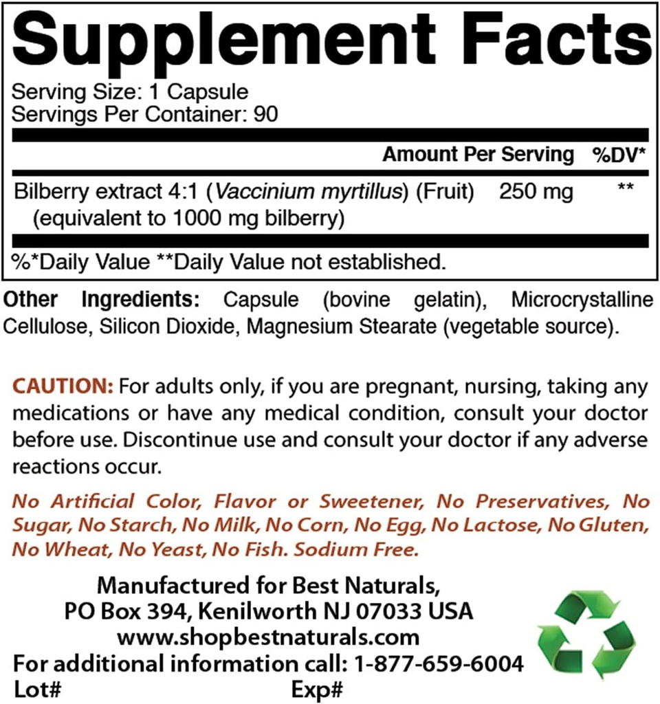 Best Naturals Bilberry Extract 1000mg & MK-7 Βιταμίνη K2 100 mcg