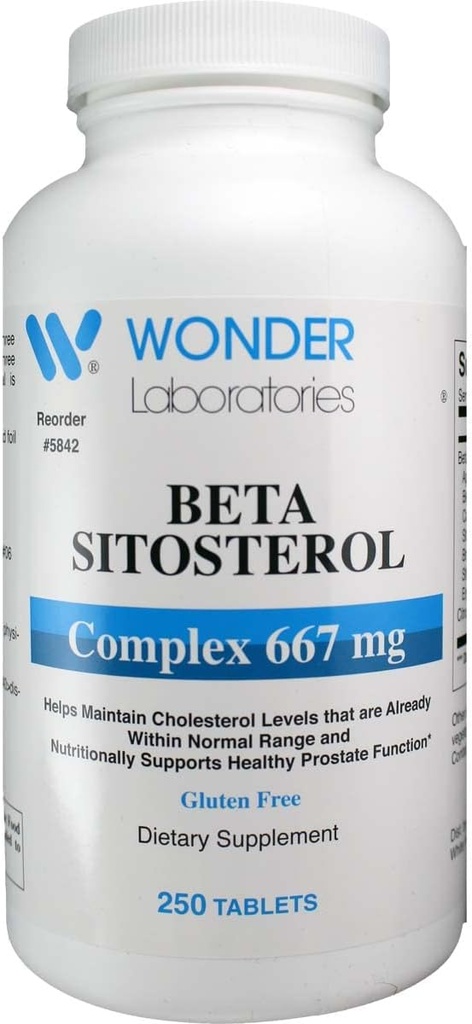 Wonder Labs Beta Sitosterol Complex 667mg, Βοηθά στη Διατήρηση Υγιών Επιπέδων Χοληστερόλης και Υγιούς Προστάτη - 250 Tablets