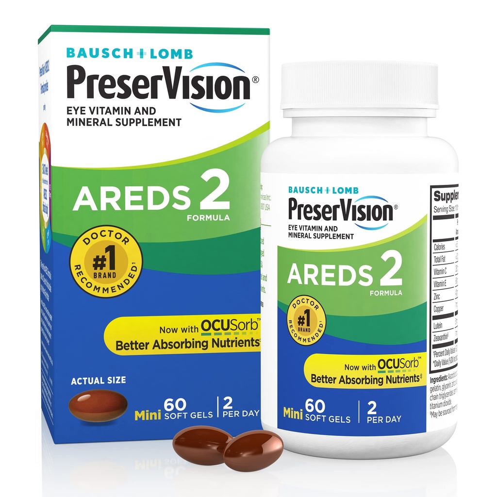 PreserVision AREDS 2 Eye Vitamins, #1 Eye Doctor Προτεινόμενη Brand, Lutein και Zeaxanthin συμπλήρωμα με βιταμίνη C, βιταμίνη Ε, ψευδάργυρο, και χαλκό, 60 Softgels (Minigels)