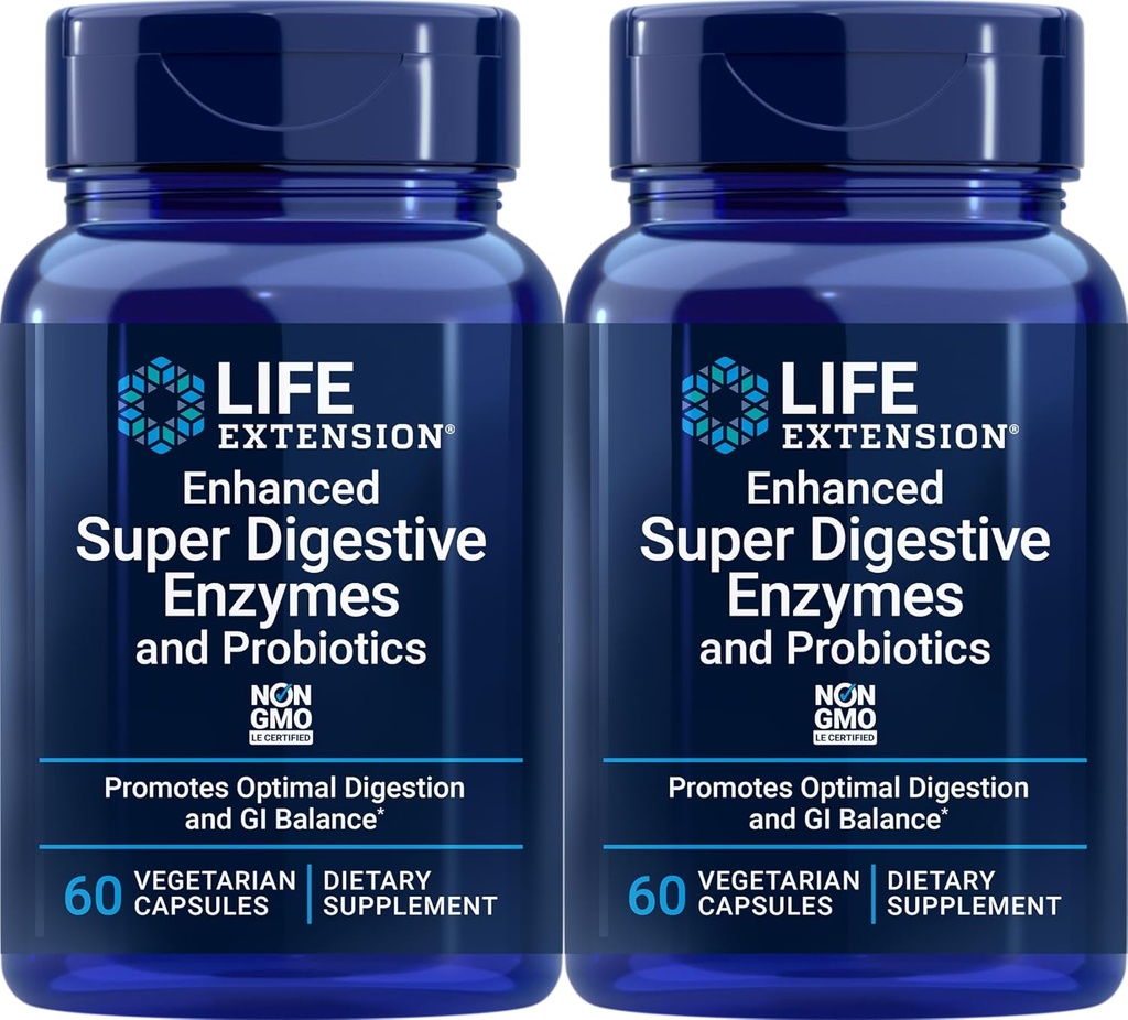 Επέκταση ζωής Ενισχυμένα Super Digestive Ένζυμα και Προβιοτικά, 60 κάψουλες χορτοφάγων (πακέτο του 2)