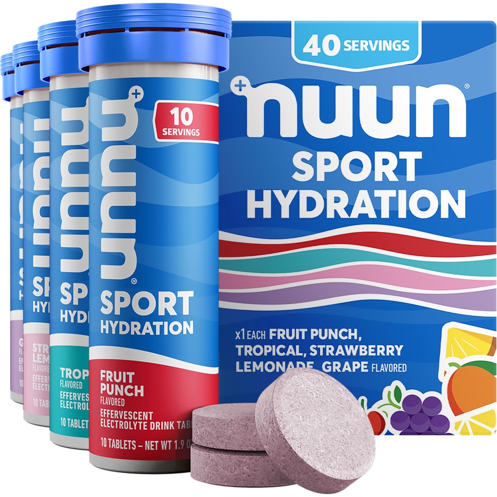 Nuun Sport Ηλεκτρολυτικά Δισκία με Μαγνήσιο, Ασβέστιο, Κάλιο, Χλωριούχο & Νάτριο, Χωρίς Γλουτένη & Vegan, Μικτές Γεύσεις, 4 Συσκευασία (40 Μερίδες Σύνολο)