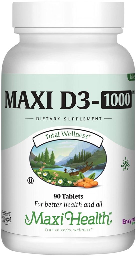 Vitamin D3 1000 IU Dietary Supplement - Easy to Swallow - Odorless & Tasteless - Supports Calcium Absorption, Immune Health and Bone Health in Adult Women & Men - 90 Tablets - by Maxi Health