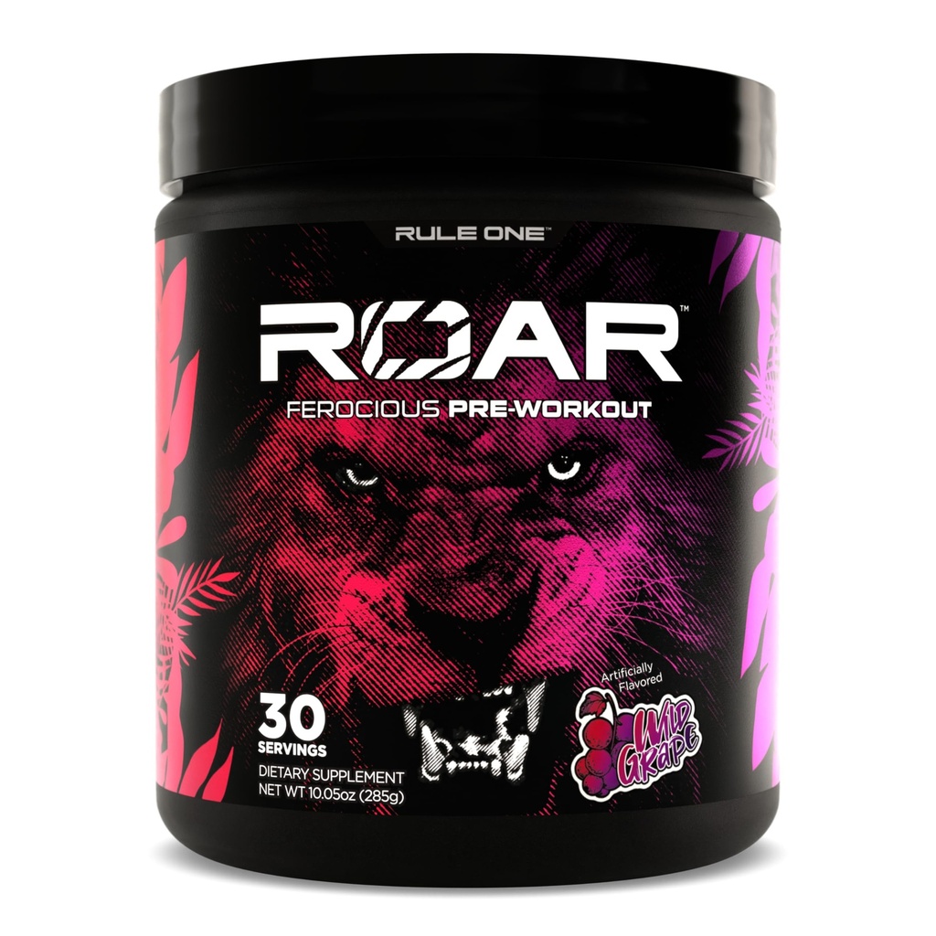 Κανόνας 1 R1 Roar - Πριν την προπόνηση σε σκόνη με Creatine, Beta-Alanine, Citrulline, Electrolytes & Caffeine (30 υπηρεσίες, Wild Grape)